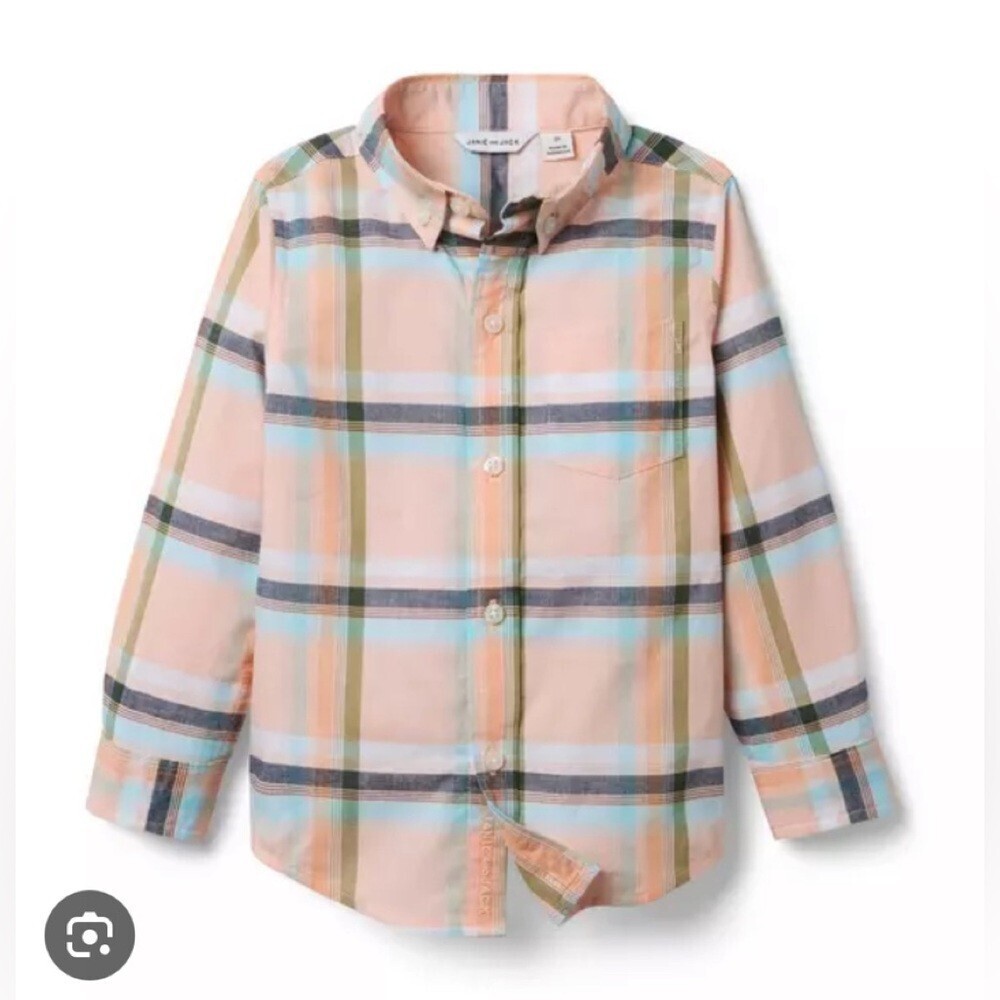 Janie and Jack Peach Plaid Button Down Shirt (size 7)